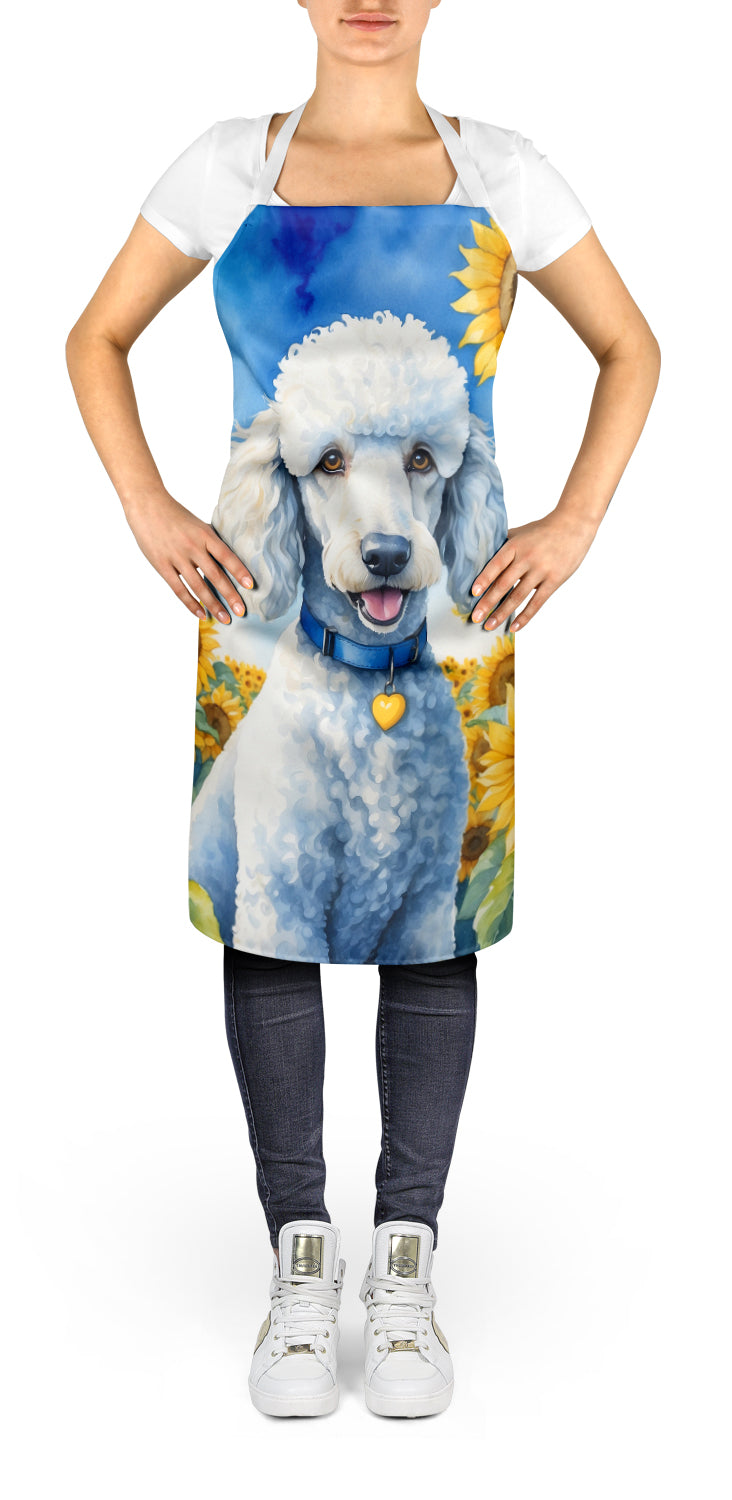 White Poodle in Sunflowers Apron