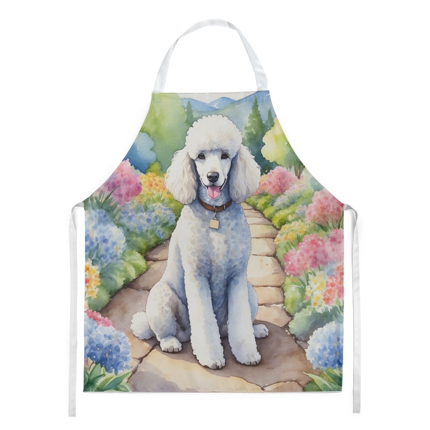 White Poodle Spring Path Apron