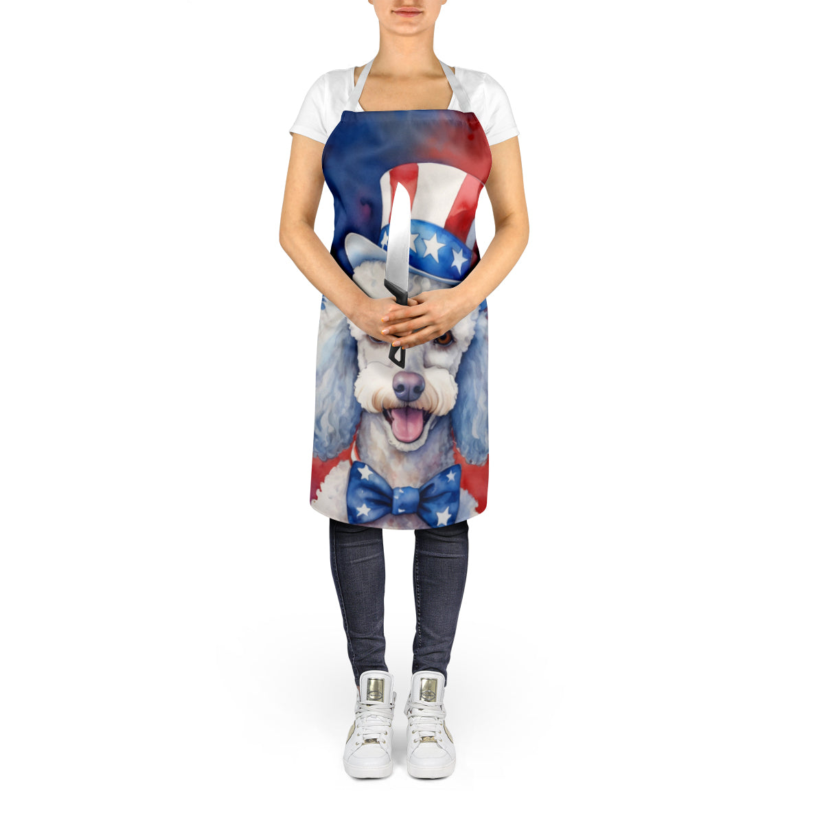 White Poodle Patriotic American Apron