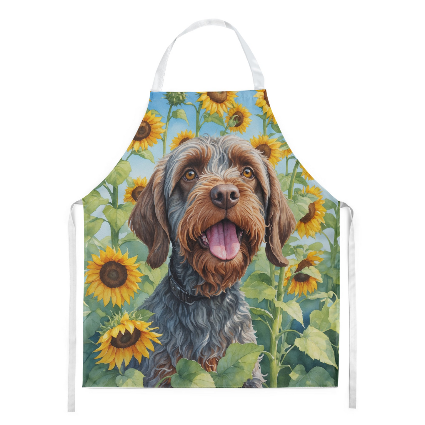 Wirehaired Pointing Griffon in Sunflowers Apron