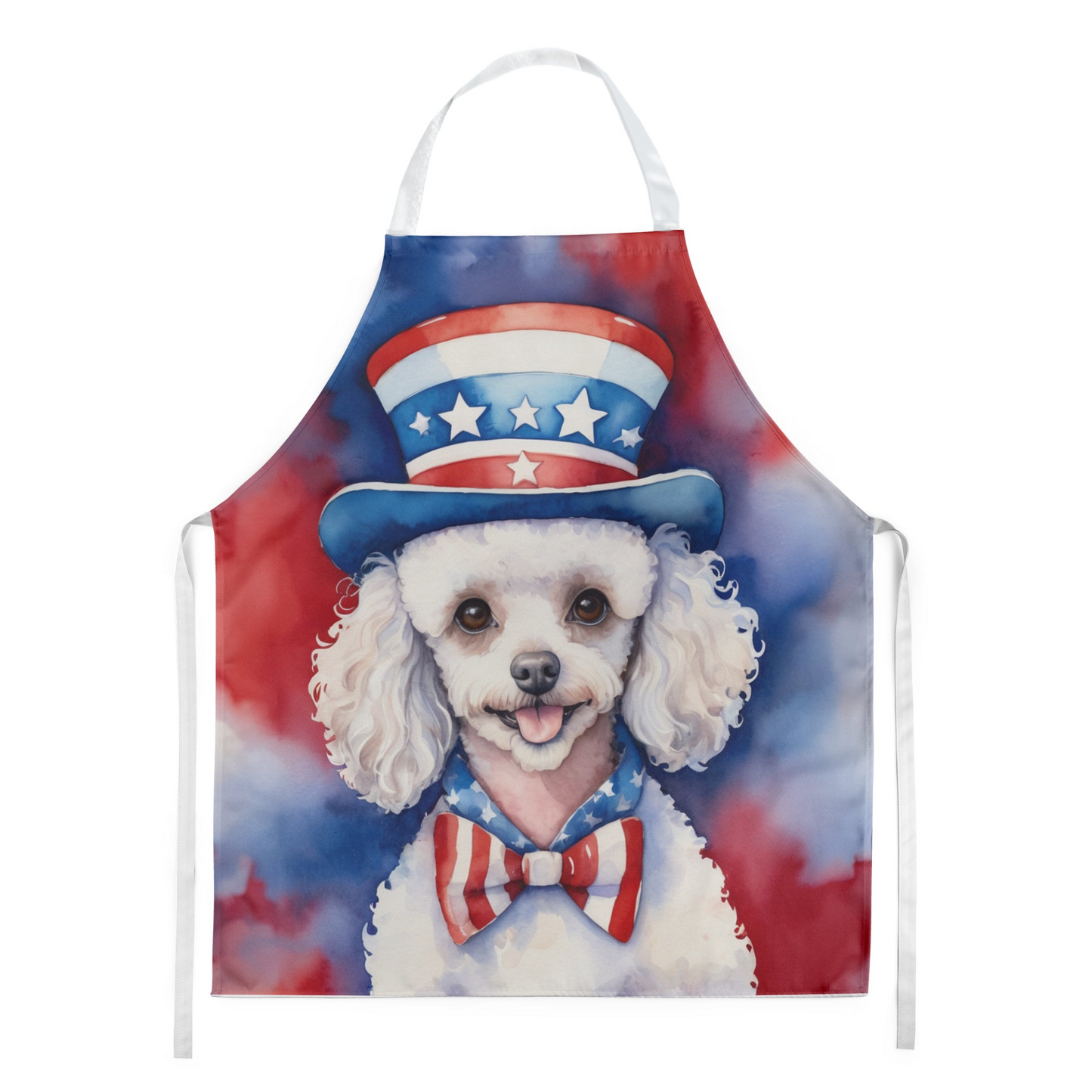 White Poodle Patriotic American Apron