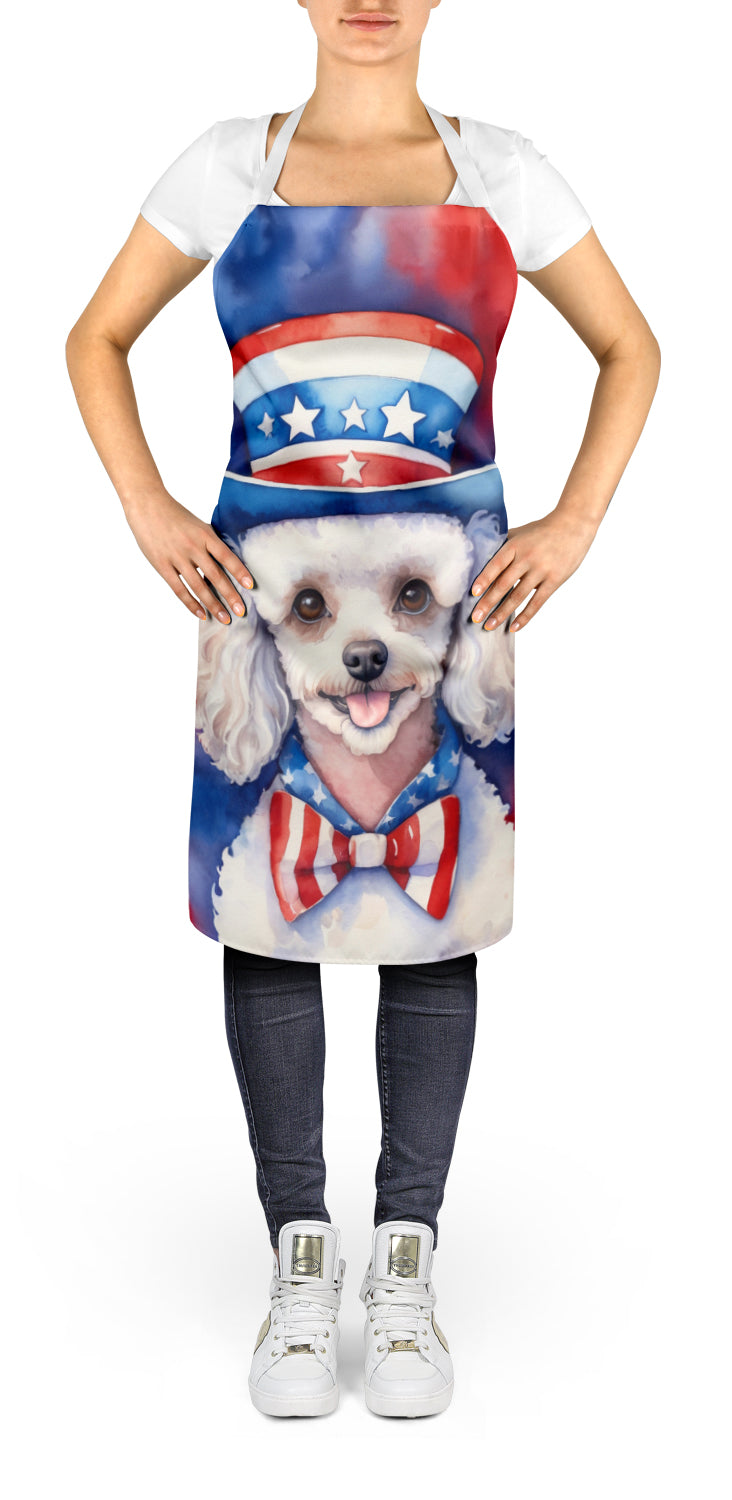 White Poodle Patriotic American Apron