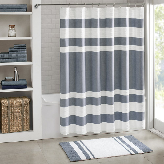 Spa Waffle Shower Curtain with 3M Treatment in Navy Color