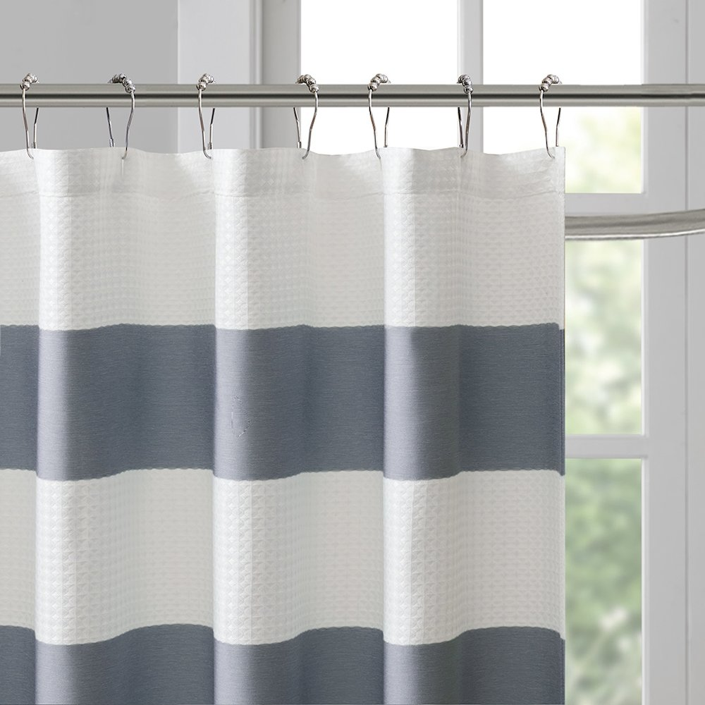 Spa Waffle Shower Curtain with 3M Treatment in Navy Color