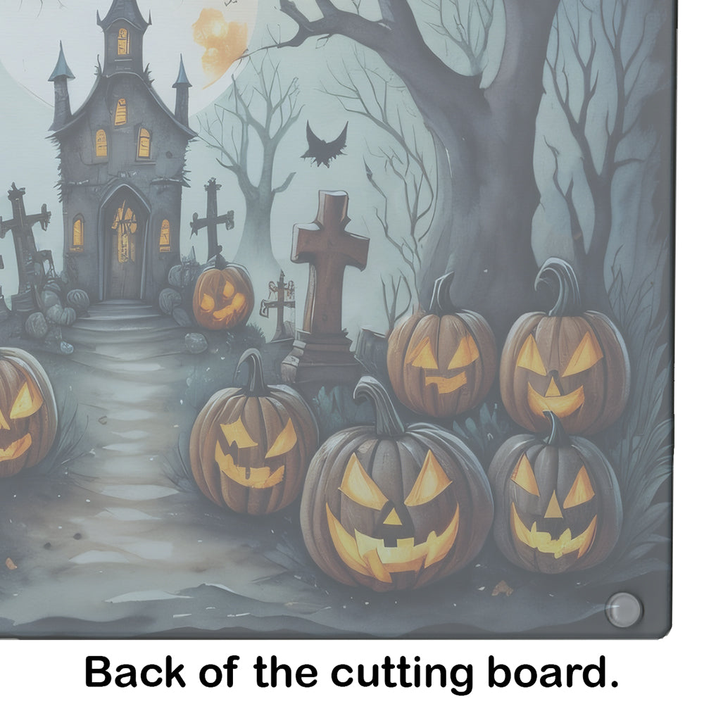 Graveyard Spooky Halloween Glass Cutting Board