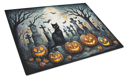 Black Cat Spooky Halloween Glass Cutting Board