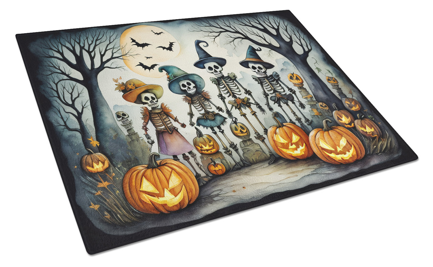 Calacas Skeletons Spooky Halloween Glass Cutting Board