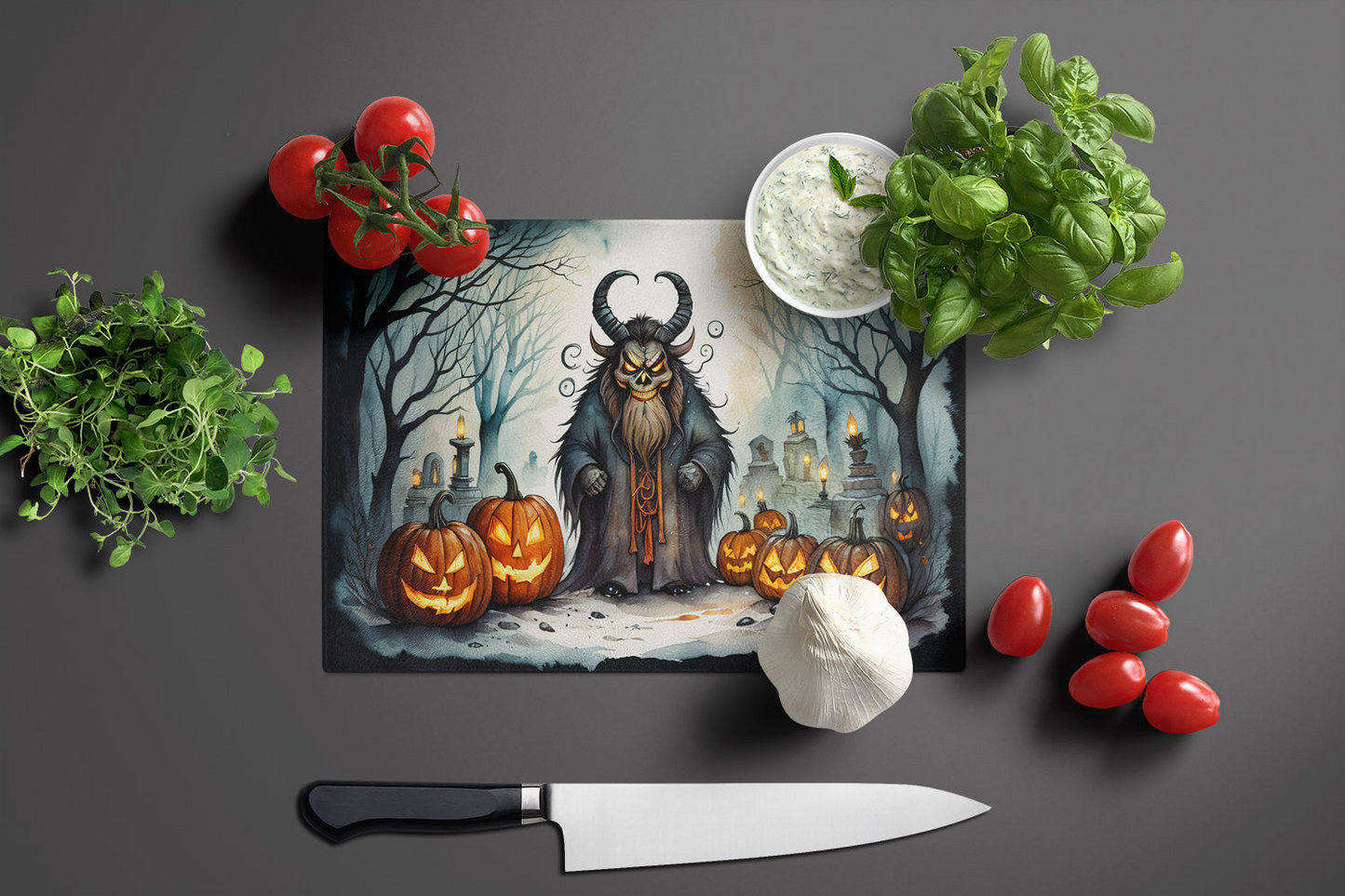 Krampus The Christmas Demon Spooky Halloween Glass Cutting Board