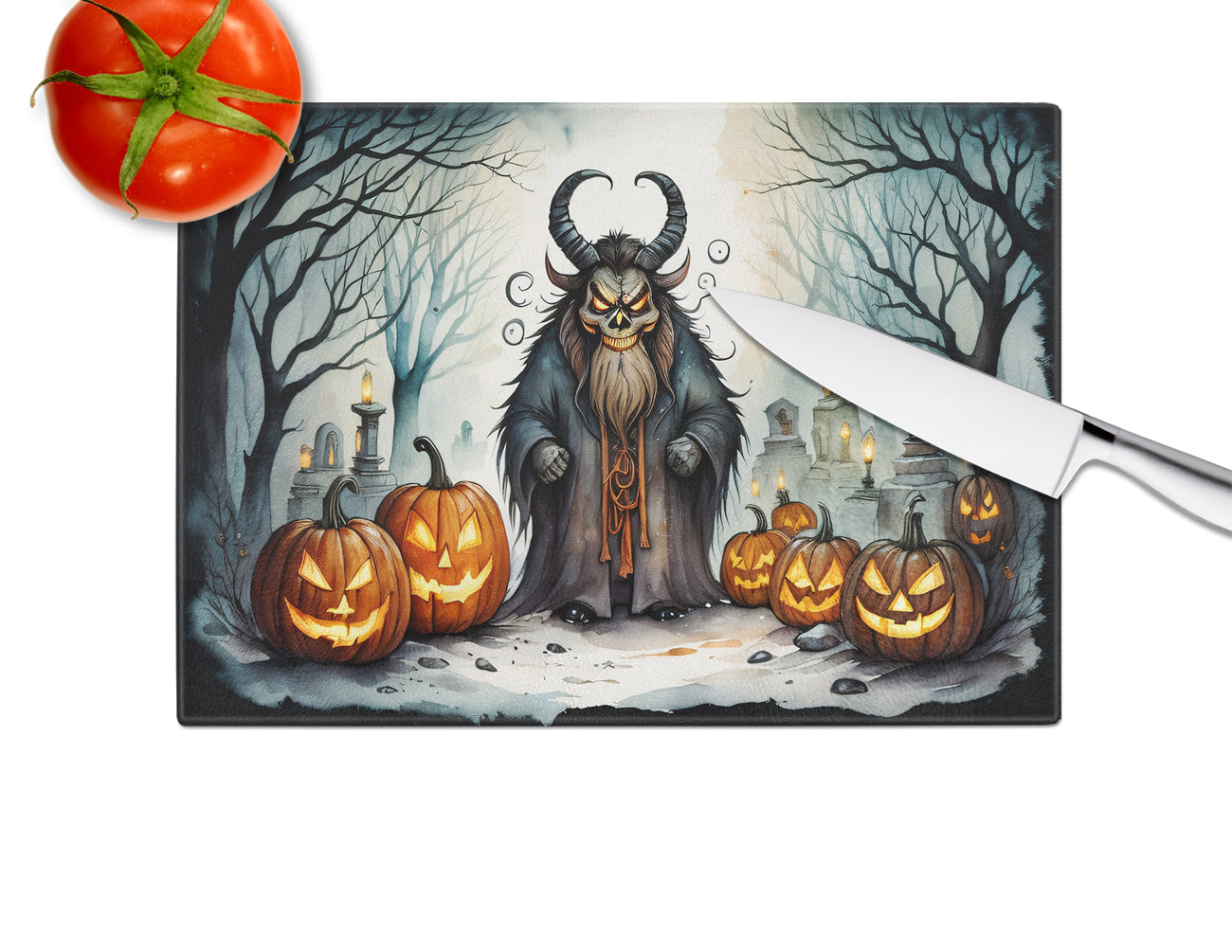 Krampus The Christmas Demon Spooky Halloween Glass Cutting Board