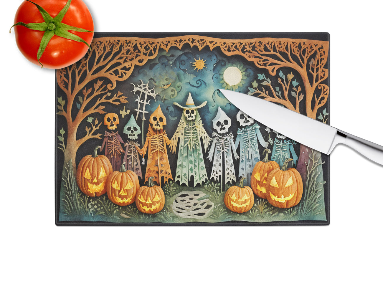 Papel Picado Skeletons Spooky Halloween Glass Cutting Board