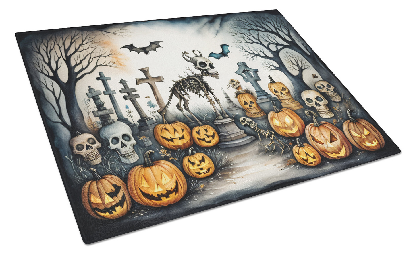 Pet Cemetery Spooky Halloween Glass Cutting Board