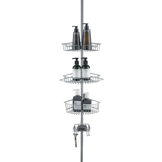 4-Tier Rustproof Shower Caddy Corner Organizer With Adjustable Shelves and Tension Pole