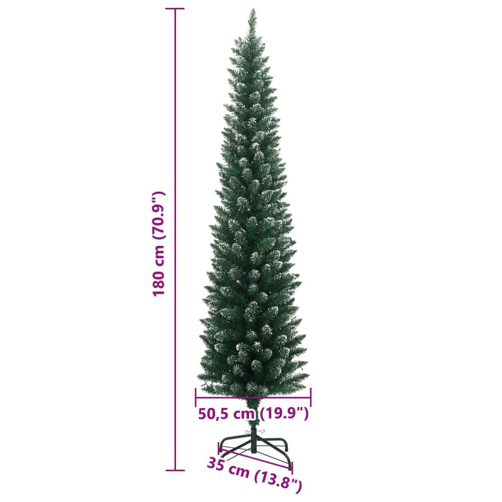 vidaXL Artificial Slim Christmas Tree 300 LEDs 70.9"