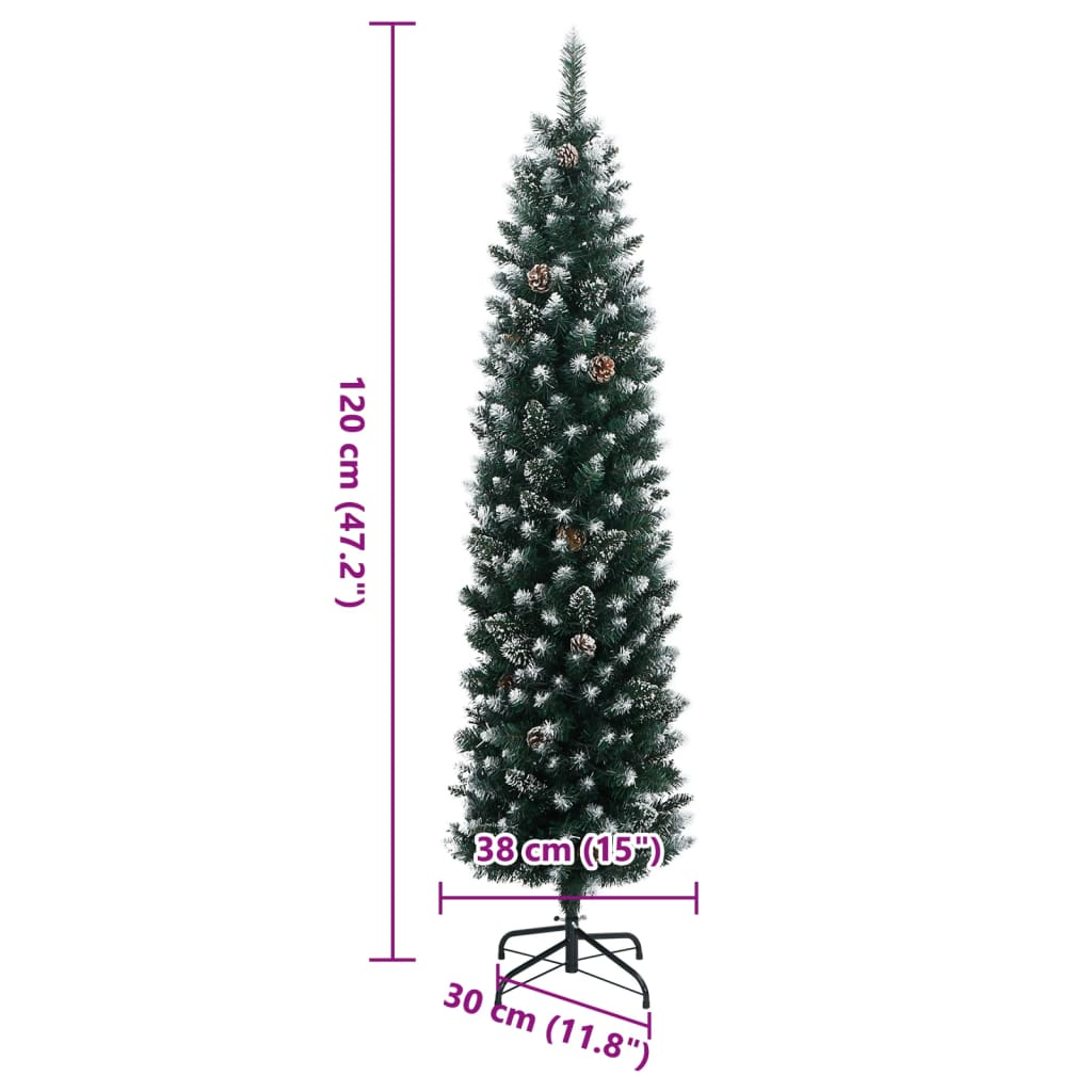 vidaXL Artificial Slim Christmas Tree 150 LEDs 47.2"