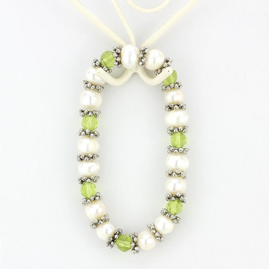 LO4653 - Antique Silver White Metal Bracelet with Synthetic Pearl in Olivine color