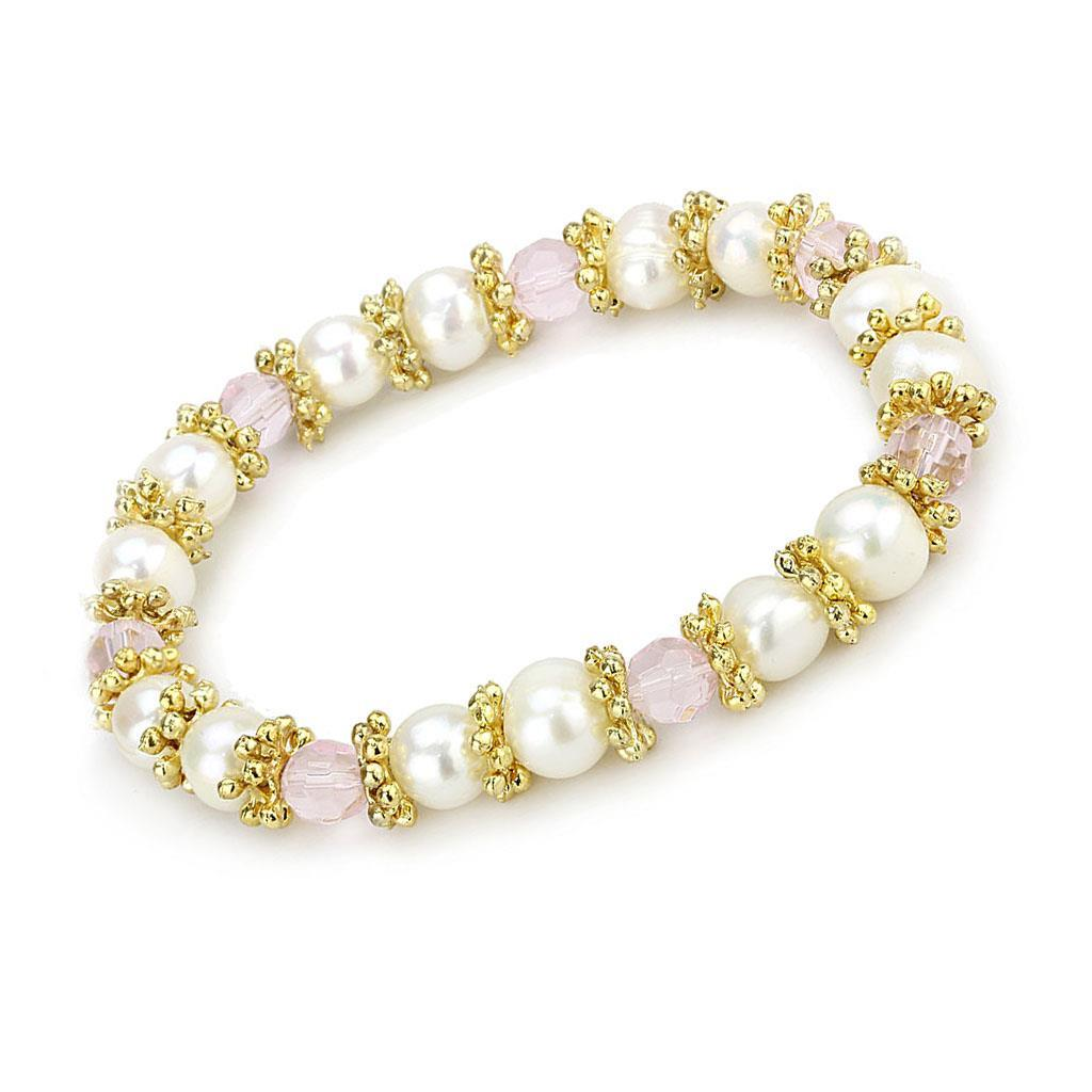 LO4655 - Antique Silver White Metal Bracelet with Synthetic Pearl in Rose