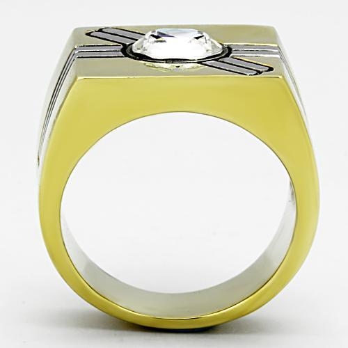 TK1065 - Two-Tone IP Gold (Ion Plating) Stainless Steel Ring with Top Grade Crystal  in Clear