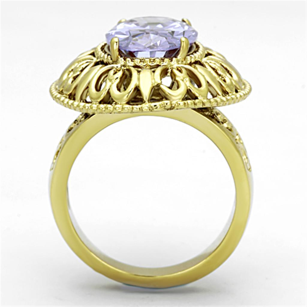 TK1110 - IP Gold(Ion Plating) Stainless Steel Ring with AAA Grade CZ  in Light Amethyst