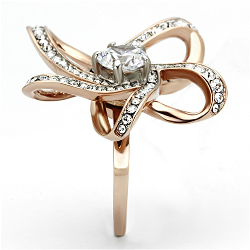 TK1170 - Two-Tone IP Rose Gold Stainless Steel Ring with AAA Grade CZ  in Clear