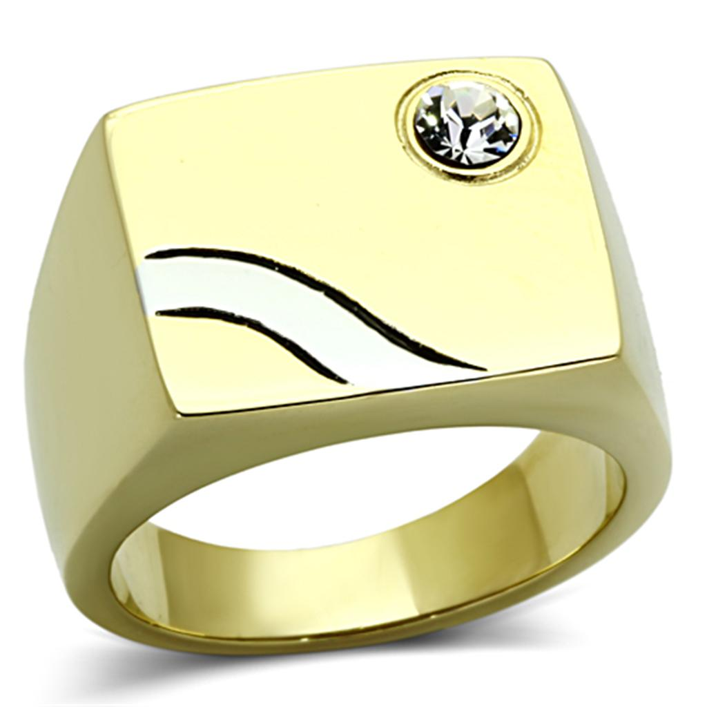 TK1186 - Two-Tone IP Gold (Ion Plating) Stainless Steel Ring with Top Grade Crystal  in Clear