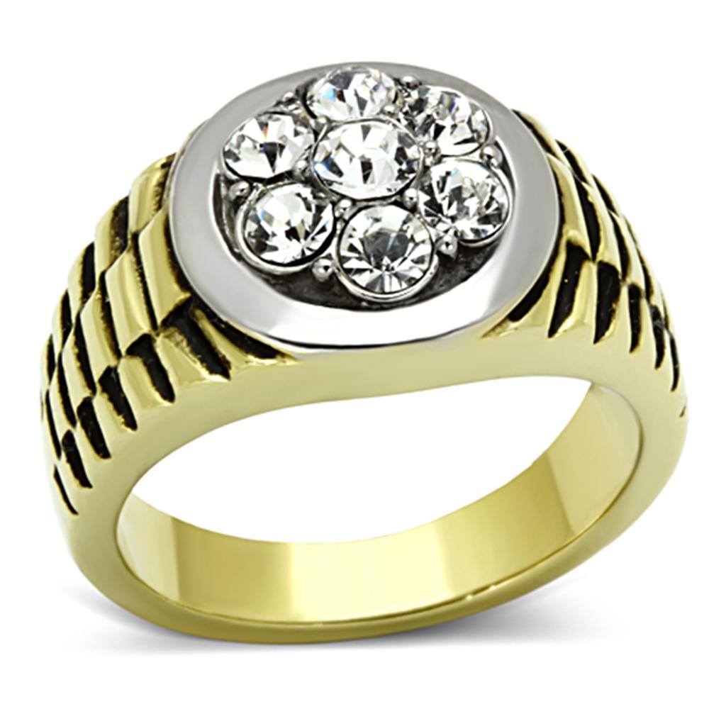 TK1191 - Two-Tone IP Gold (Ion Plating) Stainless Steel Ring with Top Grade Crystal  in Clear