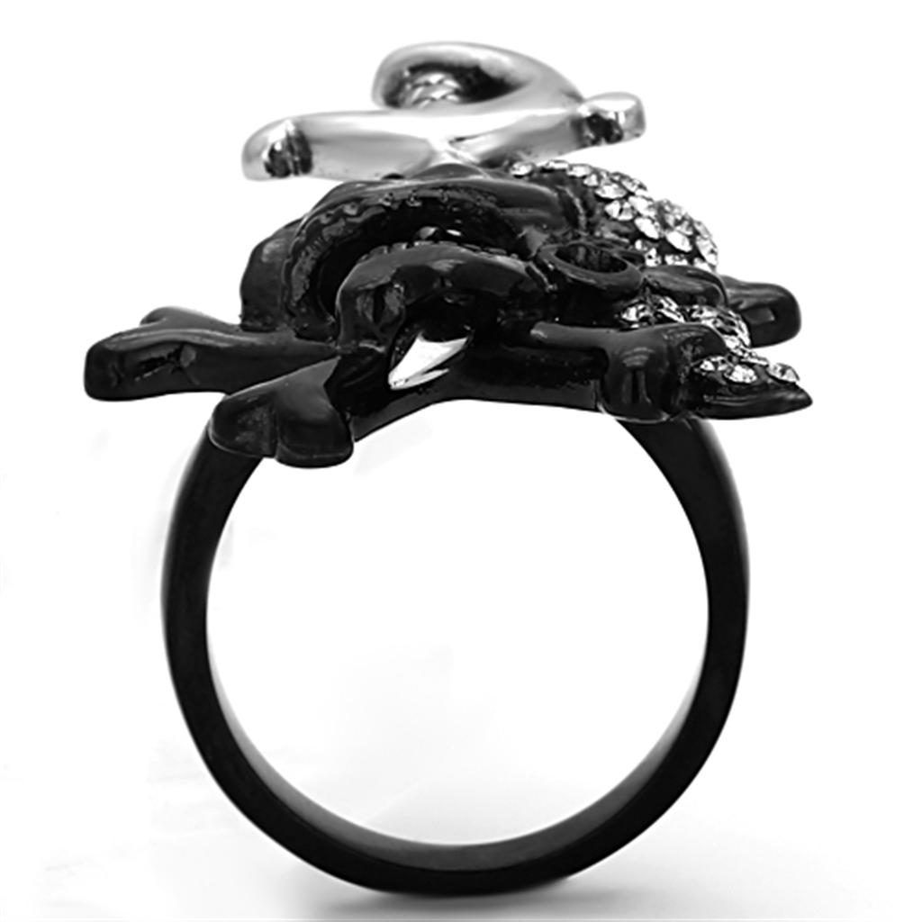 TK1204 - Two-Tone IP Black Stainless Steel Ring with Top Grade Crystal  in Black Diamond