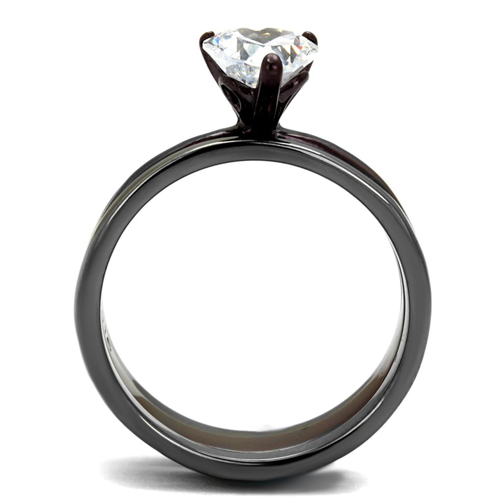 TK1274DC - IP Light Black (IP Gun) & IP Dark Brown (IP coffee) Stainless Steel Ring with AAA Grade CZ  in Clear