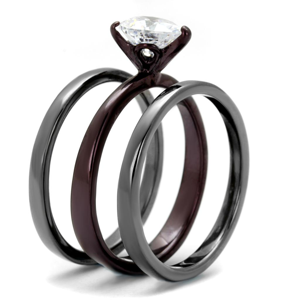 TK1274DC - IP Light Black (IP Gun) & IP Dark Brown (IP coffee) Stainless Steel Ring with AAA Grade CZ  in Clear