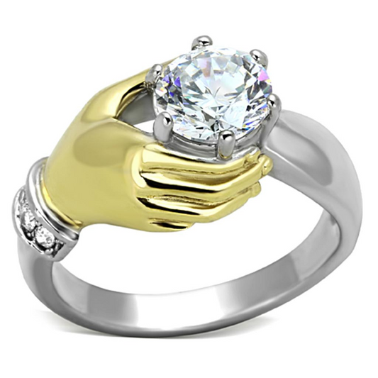 TK1324 - Two-Tone IP Gold (Ion Plating) Stainless Steel Ring with AAA Grade CZ  in Clear