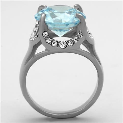 TK1423 - High polished (no plating) Stainless Steel Ring with AAA Grade CZ  in Sea Blue