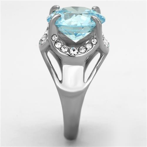 TK1423 - High polished (no plating) Stainless Steel Ring with AAA Grade CZ  in Sea Blue