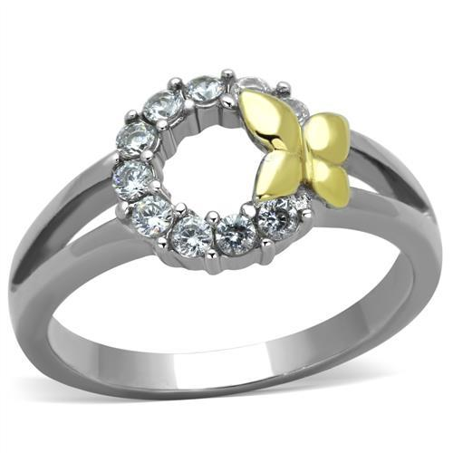 TK1434 - Two-Tone IP Gold (Ion Plating) Stainless Steel Ring with AAA Grade CZ  in Clear