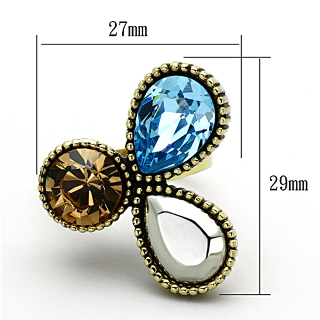 TK1496 - IP Gold(Ion Plating) Stainless Steel Ring with Top Grade Crystal  in Multi Color