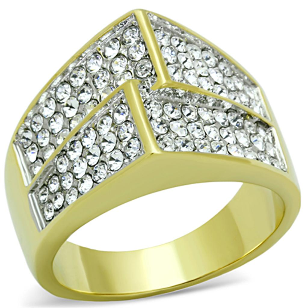 TK1550 - Two-Tone IP Gold (Ion Plating) Stainless Steel Ring with Top Grade Crystal  in Clear