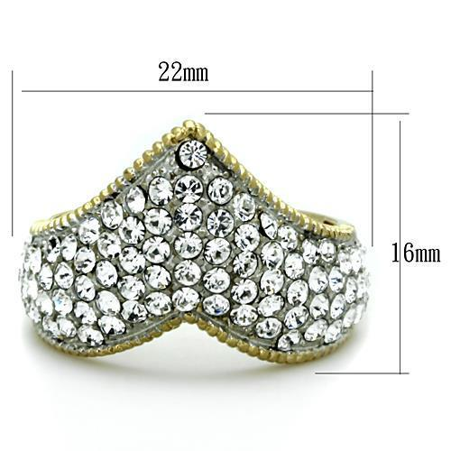 TK1562 - Two-Tone IP Gold (Ion Plating) Stainless Steel Ring with Top Grade Crystal  in Clear