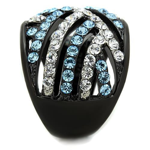 TK1663 - Two-Tone IP Black Stainless Steel Ring with Top Grade Crystal  in Sea Blue