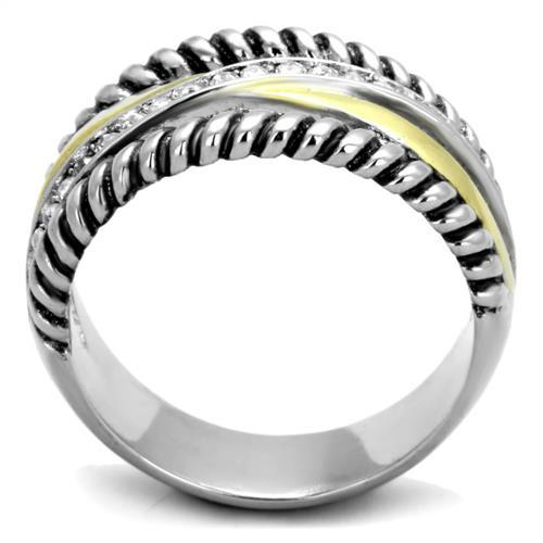 TK1825 - Two-Tone IP Gold (Ion Plating) Stainless Steel Ring with Top Grade Crystal  in Clear