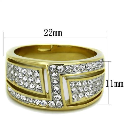 TK1845 - Two-Tone IP Gold (Ion Plating) Stainless Steel Ring with Top Grade Crystal  in Clear