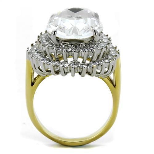 TK1894 - Two-Tone IP Gold (Ion Plating) Stainless Steel Ring with Top Grade Crystal  in Clear