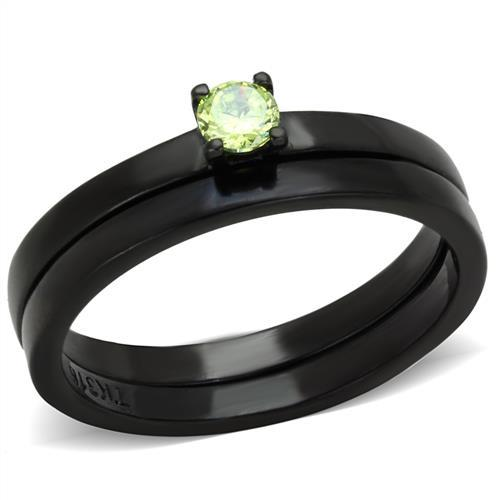 TK2015 - IP Black(Ion Plating) Stainless Steel Ring with AAA Grade CZ  in Apple Green color