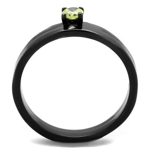 TK2015 - IP Black(Ion Plating) Stainless Steel Ring with AAA Grade CZ  in Apple Green color