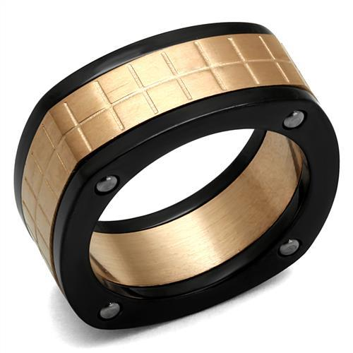 TK2406 - Three Tone (IP Rose Gold & IP Black & High Polished) Stainless Steel Ring with No Stone