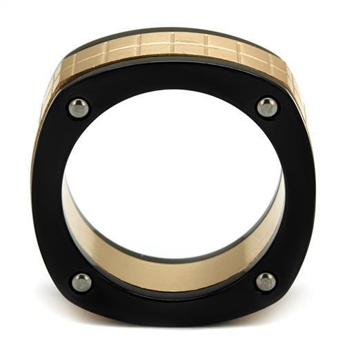 TK2406 - Three Tone (IP Rose Gold & IP Black & High Polished) Stainless Steel Ring with No Stone