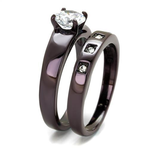 TK2547 - IP Dark Brown (IP coffee) Stainless Steel Ring with AAA Grade CZ  in Clear