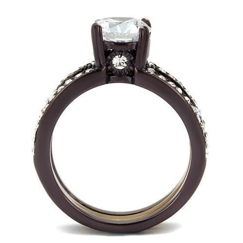 TK2560 - IP Dark Brown (IP coffee) & IP light Coffee Stainless Steel Ring with AAA Grade CZ  in Clear