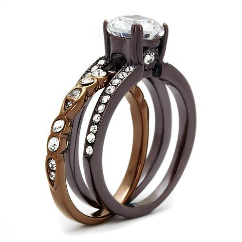 TK2560 - IP Dark Brown (IP coffee) & IP light Coffee Stainless Steel Ring with AAA Grade CZ  in Clear