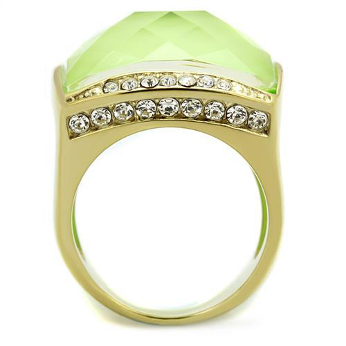 TK2661 - IP Gold(Ion Plating) Stainless Steel Ring with Synthetic Synthetic Stone in Apple Green color