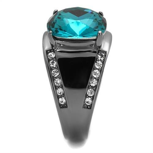 TK2678 - IP Light Black  (IP Gun) Stainless Steel Ring with Top Grade Crystal  in Blue Zircon