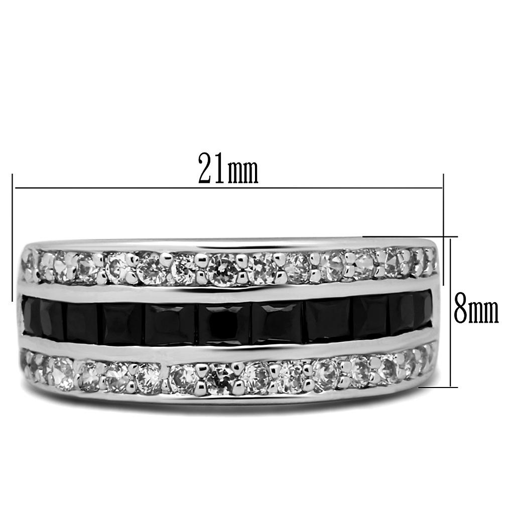 TK2872 - High polished (no plating) Stainless Steel Ring with AAA Grade CZ  in Black Diamond