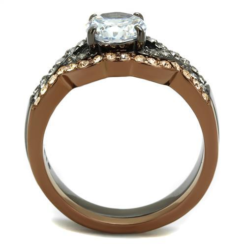 TK2958 - IP Light Black & IP Light coffee Stainless Steel Ring with AAA Grade CZ  in Clear